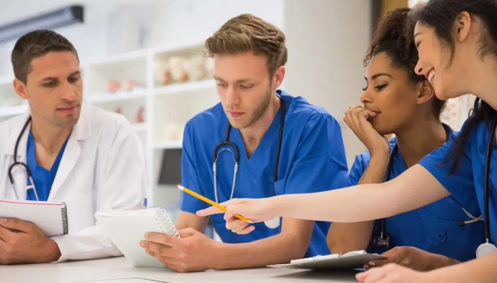 Estudiantes de medicina estudiando juntos